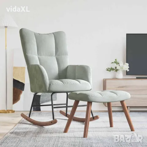 vidaXL Люлеещ се стол с табуретка, светлосив, кадифе（SKU:328150）, снимка 2 - Столове - 48559333