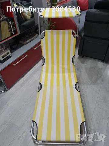 Алуминиев сгъваем шезлонг със сенник 187/62см, снимка 7 - Градински мебели, декорация  - 49705805