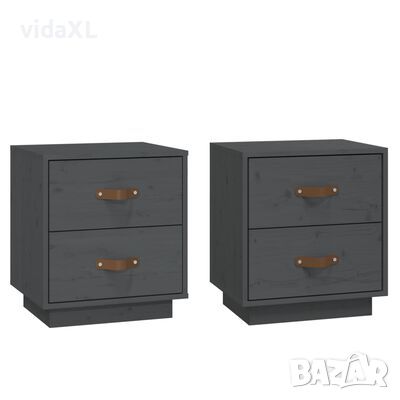 vidaXL Нощни шкафчета, 2 бр, сив, 40x34x45 см, борово дърво масив（SKU:818330