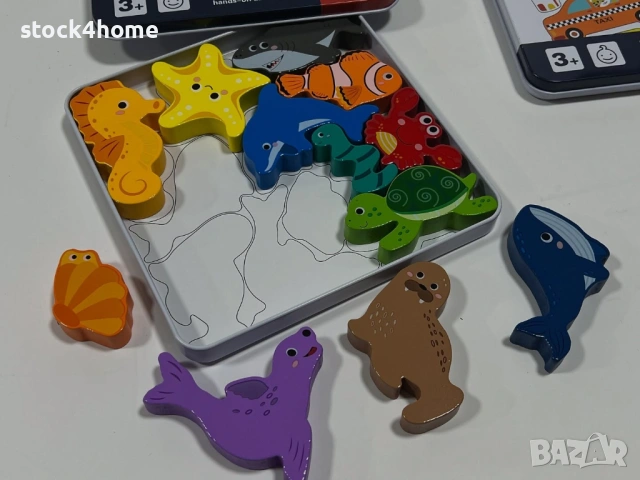 Дървен пъзел Woody Забележителни животни в метална кутия, 12 части, снимка 2 - Игри и пъзели - 53018978