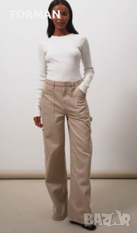 УНИКАЛЕН панталон с широки карго крачоли в бежово, снимка 3 - Панталони - 45033888