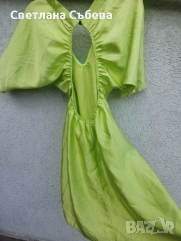 Зелена рокля сатен, снимка 4 - Рокли - 45926705