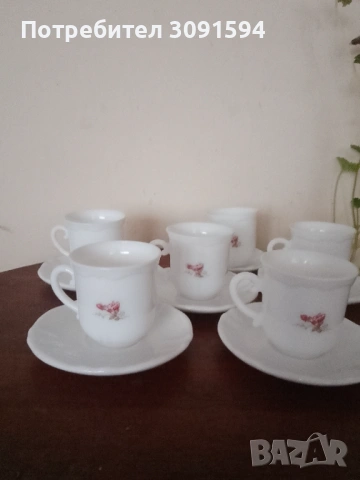 Сервиз 6 чаши с чинийки за кафе  Arcopal Francee , снимка 4 - Сервизи - 53831121