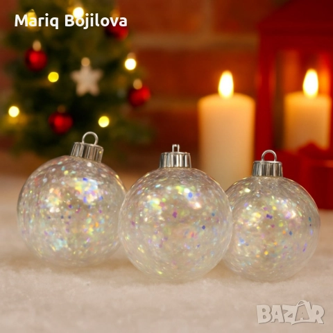 Прозрачни коледни топки с преливащ ефект - 3бр в опаковка, снимка 3 - Декорация за дома - 52134870