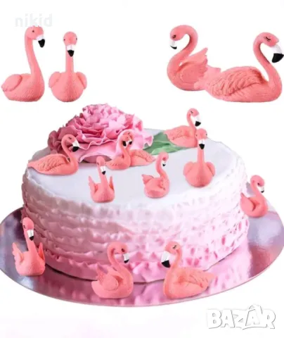 Двойка малки фламинго пластмасова фигурка играчка и топер украса за торта декор фигурка