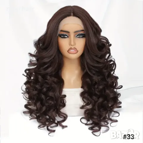 Тъмно кафява къдрава лейс фронт перука LACE FRONT, снимка 2 - Аксесоари за коса - 49416282