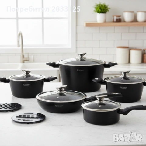 Комплект от 12 части - тенджери, тиган и подложки Edenberg EB-5613, снимка 14 - Съдове за готвене - 53878804