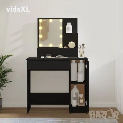 vidaXL Тоалетка с LED осветление, черна, 86,5x35x136 см（SKU:808811）, снимка 2 - Тоалетки - 48564653