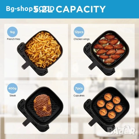 ПРОМО!! Фритюрник Midea Air Fryer 5.2L, 1600W, без мазнина, 7 програми, компактен, снимка 7 - Фритюрници - 53932389
