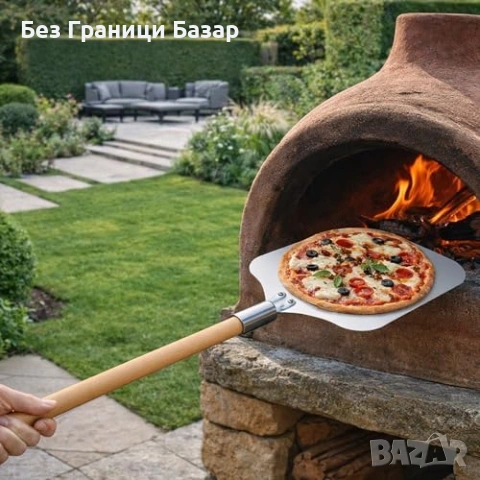 Нова Професионална лопата за пица, алуминий, регулируема дръжка бук 62/110 см, снимка 4 - Прибори за хранене, готвене и сервиране - 53692762