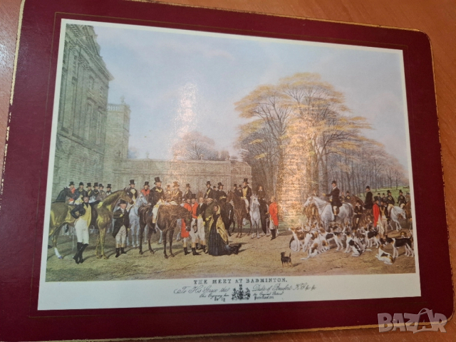 Винтидж корк подложки с антични ловни картини, снимка 4 - Декорация за дома - 53202072