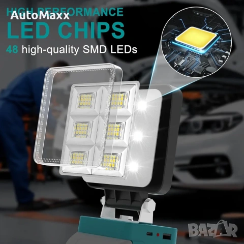 NATPOW 5200 лумена LED работни лампи 2бр.с батерия за 18 V (без батерия) 2 режима , снимка 4 - Други инструменти - 54148247
