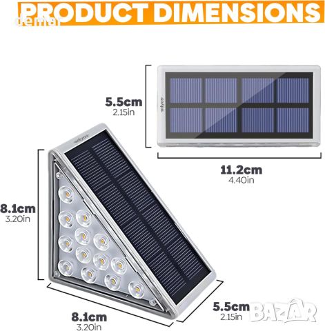 Adyos 4 броя соларни стълбищни светлини за външна градинска настилка, студено бяло, снимка 7 - Соларни лампи - 46772103