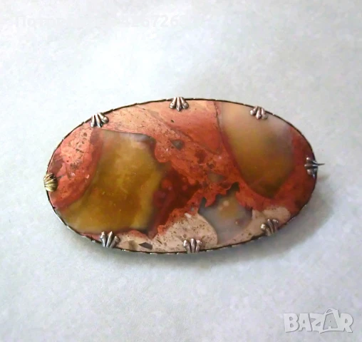 Старинна брошка с естествен камък дендритен ахат, снимка 3 - Други - 49417112