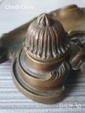 24см-1кг Art Nouveau/стара френска бронзова мастилница-двойна, снимка 8 - Антикварни и старинни предмети - 49053772