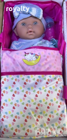 Кукла бебе с пълен комплект – Шише, пижама, легълце и аксесоари - 42 см - НА БЪЛГАРСКИ, снимка 5 - Кукли - 52584780