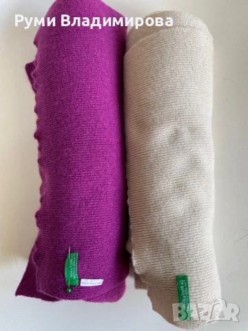 Лилав шал Benetton с вълна, снимка 2 - Шалове - 53474153