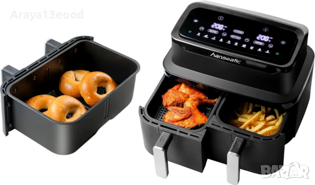 Фритюрник с горещ въздух Hanseatic HAF212600D 39156050 2in1 (XXL 9L, с функция за сушене), снимка 9 - Фритюрници - 53875947