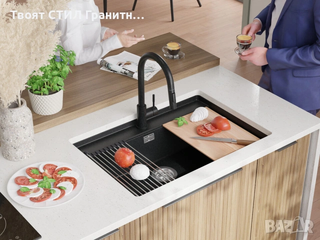 Графит кухненска мивка за вграждане под плот Берген 80 Low 760x530 мм -20%, снимка 3 - Мивки - 53070197