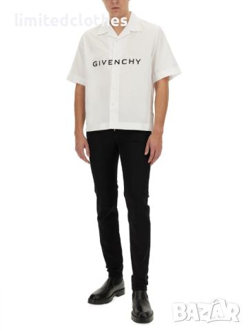 GIVENCHY White Short Fit Logo Print Мъжка Риза с Къс Ръкав size 42 (XL), снимка 6 - Ризи - 46641074