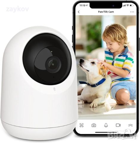 Вътрешна камера за бебефон SwitchBot, 360 градуса 1080P Pan Tilt Smart WiFi, снимка 4 - Камери - 45206443