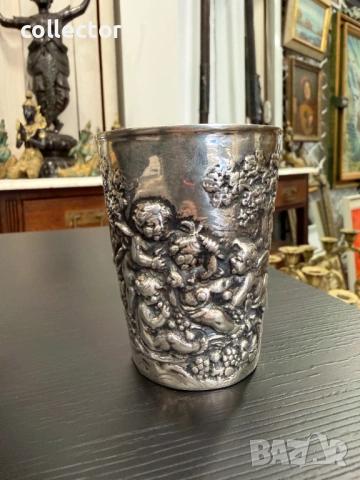 Автентична сребърна чаша - Рококо. №7995, снимка 6 - Антикварни и старинни предмети - 53945630