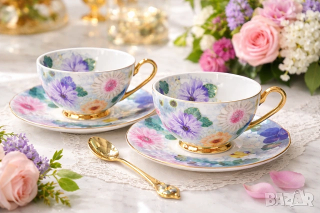 Чаши с цветя от костен порцелан за миялна машина, снимка 15 - Подаръци за жени - 24563758