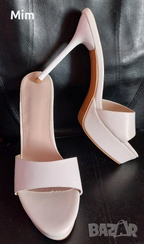 42 Бели дамски чехли с платформа 3 см. с ток 12 см 