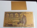 Позлатена с 24 карата злато банкнота 20 Евро със сертификат , снимка 2