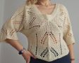 Лек и мек плетен пуловер блуза топ на дупки с V-образно деколте L XL размер, снимка 7