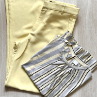 Zara бледа жълт елегантен панталон и блуза/топ памучна материя Boss , снимка 5 - Туники - 45063818