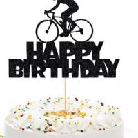 Колоездач Велосипедист на колело картонен брокат топер украса декор за торта парти рожден ден, снимка 1 - Други - 45641647