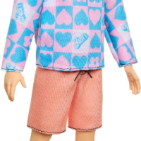 Barbie Fashionistas Кукла Кен #219 с розова и синя шарена риза и розови шорти, HRH24, снимка 5 - Кукли - 44940405