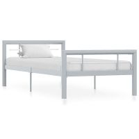 vidaXL Рамка за легло, сиво и бяло, метал, 90x200 см（SKU:284556, снимка 1 - Градински мебели, декорация  - 45312083