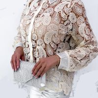 Дантелена еластична риза с камъни, цвят бял , снимка 2 - Ризи - 45527577