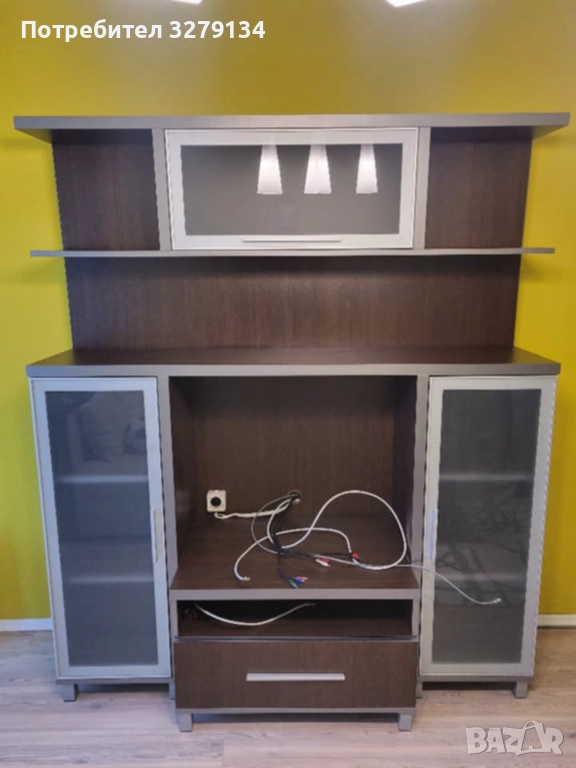 Модулна холна секция и витрина (венге и сребристо) – Отлично състояние, снимка 1