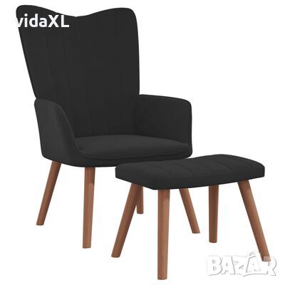 vidaXL Релакс стол с табуретка, черен, кадифе (SKU:327672, снимка 1