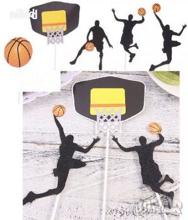 Баскетболен кош Баскетболисти играчи картонени топери украса торта мъфини парти рожден ден баскетбол, снимка 1
