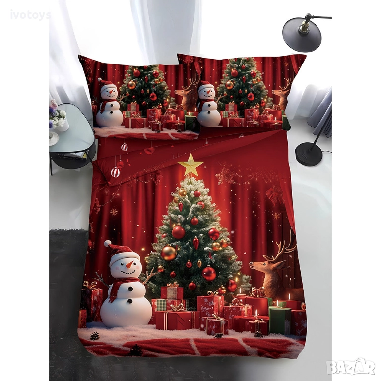 Двулицево коледно спално бельо, размер за приста (Реално изображение), 4 части - WS18768, снимка 1