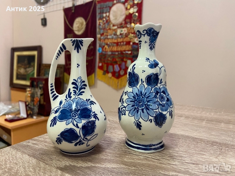 Двойка вази Royal Goedewaagen Blue Delft, рисувани на ръка, снимка 1