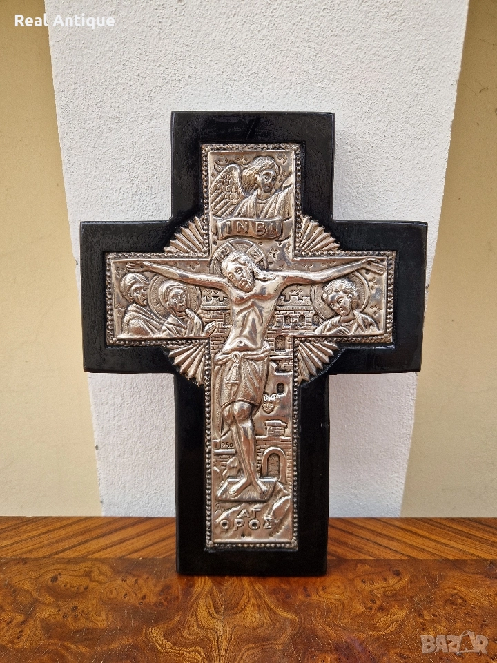 Страхотна антикварна сребърна икона кръст сертификат маркировки , снимка 1
