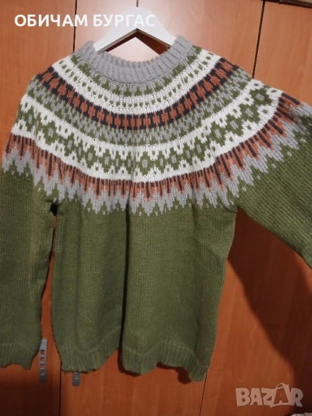 НОВ ПУЛОВЕР ОТ МЕКО ПЛЕТИВО С ШАРКИ в цвят каки, снимка 1