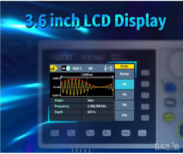 Owon DGE1060, 3,6-инчов LCD. Генератор на произволна форма на вълна  60 mhz., снимка 1