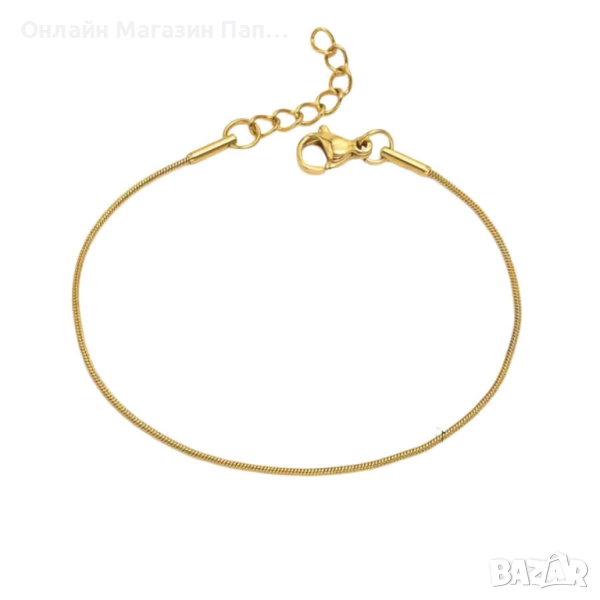 Дамска гривна от неръждаема стомана с 18K позлата – Тънка 1мм, регулируема дължина 16–18см, снимка 1