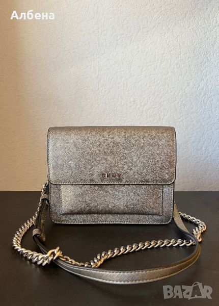 Сребриста чанта естествена кожа DKNY, снимка 1