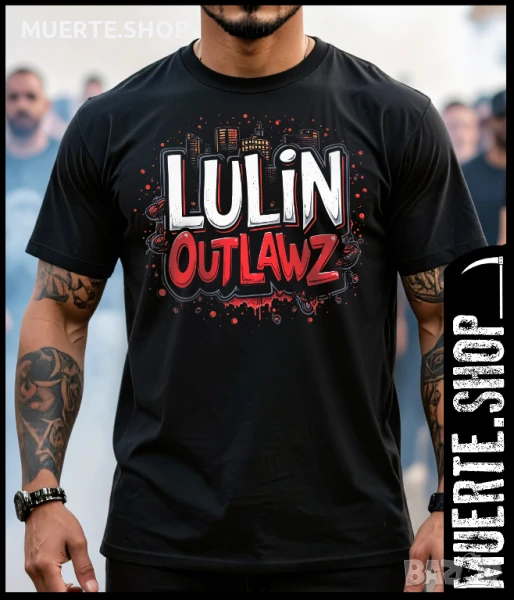 Черна тениска LULIN OUTLAWZ с щампа, снимка 1