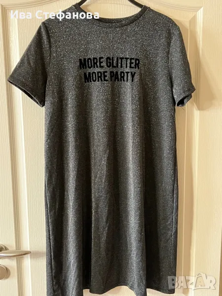 Esprit  T-shirt Dress t shirt рокля тениска Glitter Party сива бласкава официална парти ламе брокат , снимка 1