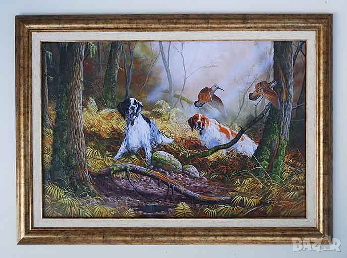Ловни кучета сетери с бекаси, картина за ловци, снимка 1