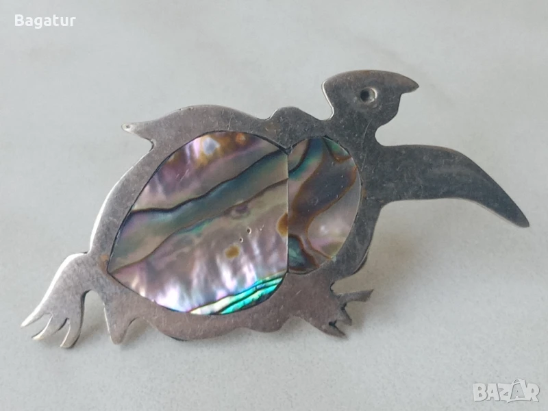 Костенурка Ретро брошка,кралски седеф,абалон,маркирана, снимка 1