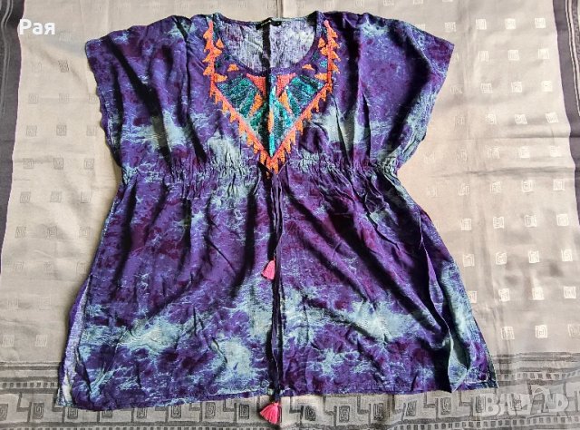 Desigual【М】Синя рокля с френски ръкав и бродерия от пайети